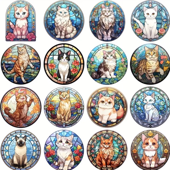NIP! 55 Pieces of Stained Glass Window Cat Stickers! - Picture 8 of 8
